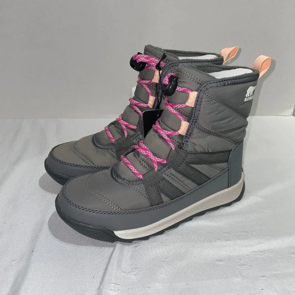 Sorel‎ Whitney II Puffy Mid Waterproof Winter Boots Kids Quarry Grey Pink 13